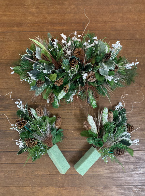 Winter Cemetery Stone Top and Side Vases 