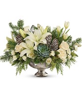 Winter Wilds Centerpiece  Teleflora's Mercury glass bowl