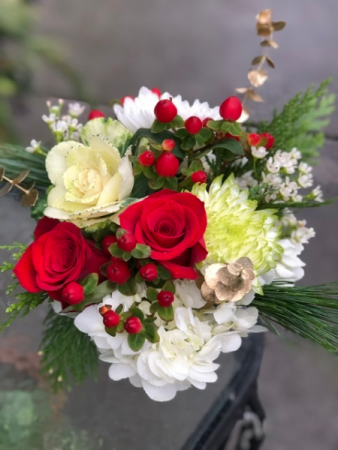 Elf Delight Red and White posey in vase