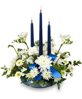 Bright White & Blue Centerpiece