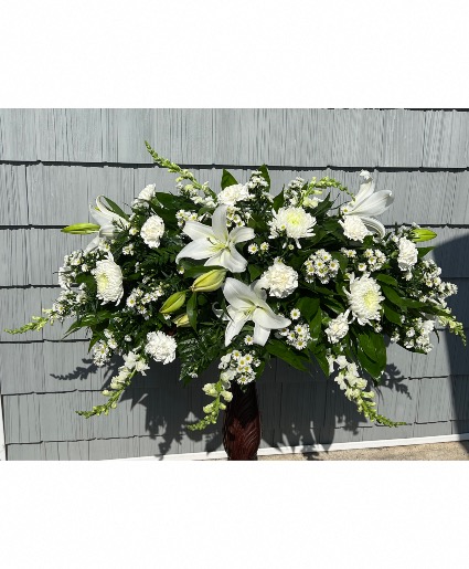 With Love All white casket spray