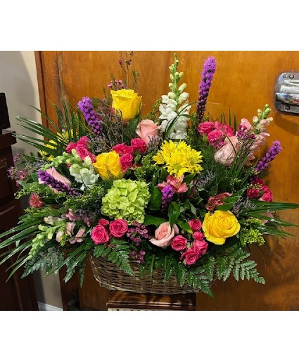 With Love One sided arrangement in a basket