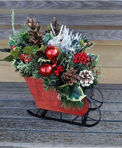Silk Wooden Winter Sleigh Silk arrangement 