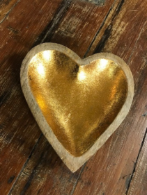 Wooden Gold Heart Dish 