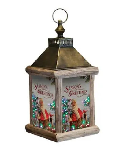 WOODEN SANTA FIBER OPTIC LANTERN  