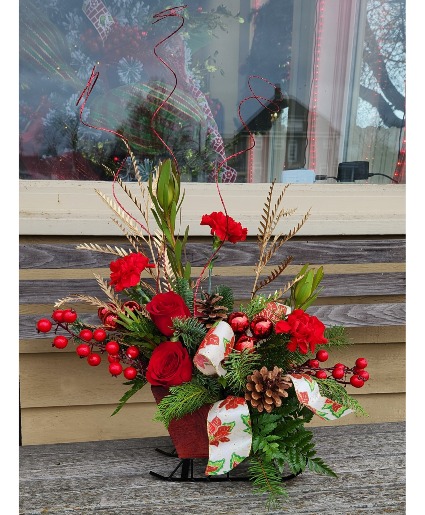 Wooden Wagon Sleigh Wooden Sleigh Holiday Flowers