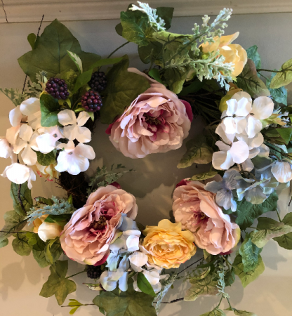 Permanent botanical spring wreath 