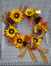 Wreath w/ Silk Sunflowers & Pine Cones 