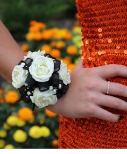 Black and White Wrist Corsage