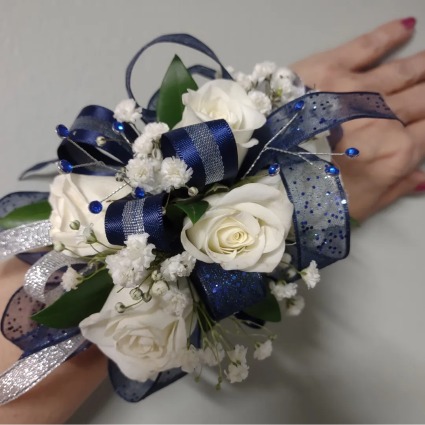Wrist Corsage Blue & silver
