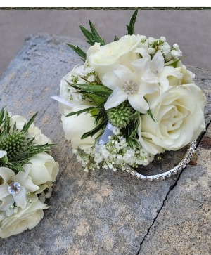 Neutral Wrist Corsage Baby Roses Wrist Corsage 