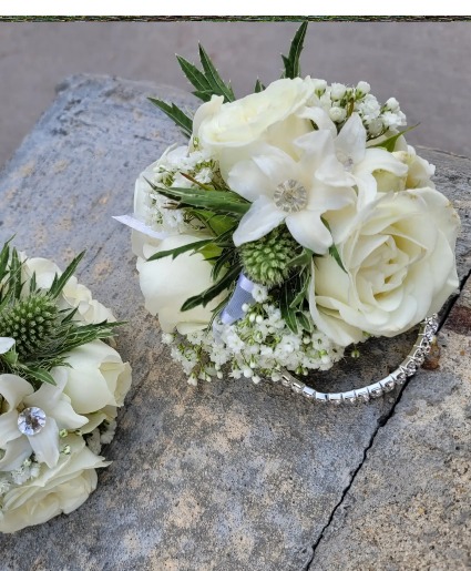 Neutral Wrist Corsage Baby Roses Wrist Corsage 