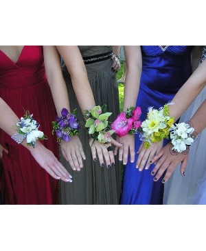 fitted lace wedding dress Purple & Gold Wrist Corsage main image 0
