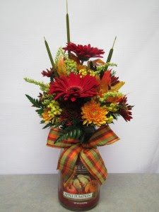 Fall Candle Arrangement with  Fall Flowers Local Delivery Only