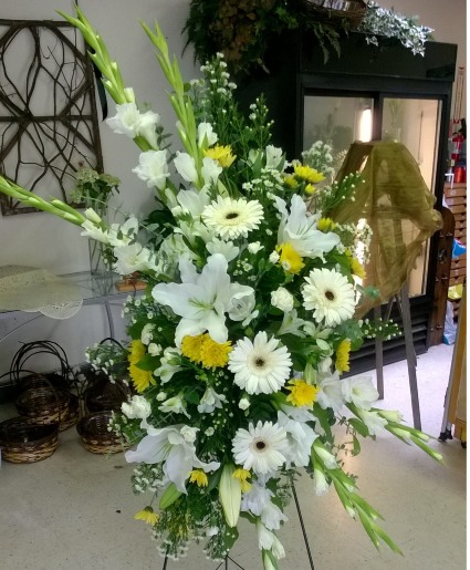 Yellow and White Easel Standing Spray