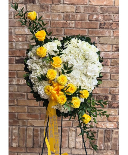 Yellow and White Heart Wreath Standing Spray