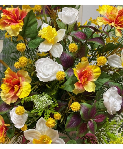 Yellow and White Silk Sypathy Basket