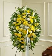 Yellow and White Sympathy Standing Spray Funeral Flowers