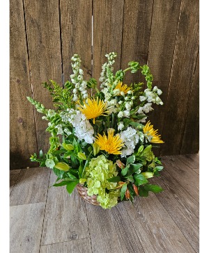 yellow basket arrangement Arrangement