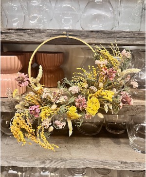 Yellow & blush wreath on hoop 