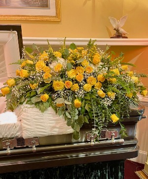 YELLOW FLOWERS CASKET SPRAY Funeral Flowers