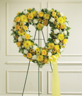 Yellow Open Heart Tribute Standing Spray