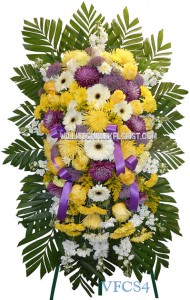 Yellow Purple and White Standing Spray Standing Sprays