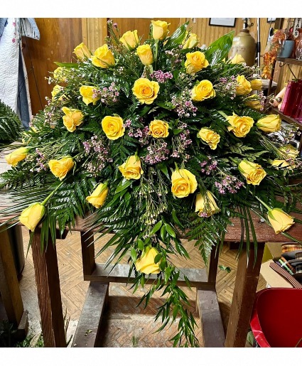 Yellow rose spray  Fresh casket spray 