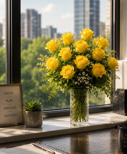 Yellow Roses Vase of Roses