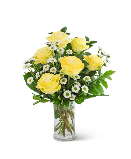 Yellow Roses with Daisies Flower Arrangement