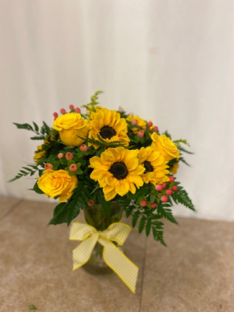 Yellow! Sunflowers and roses