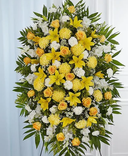 Yellow & White Sympathy Standing Spray  Funaral Spray