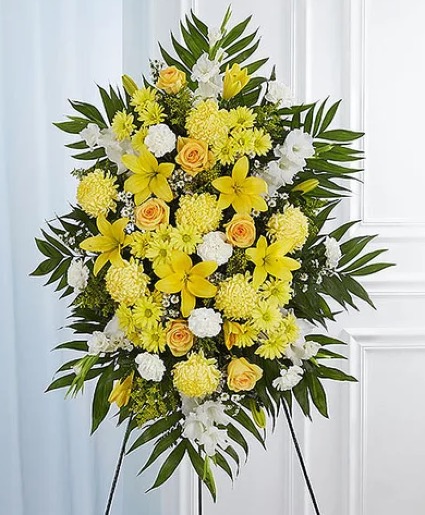 Yellow & White Sympathy Standing Spray Standing Sprays & Wreaths
