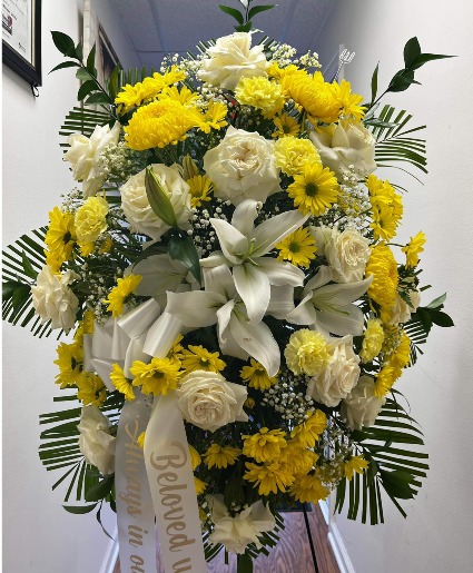 Yellow & White Sympathy Standing Spray 