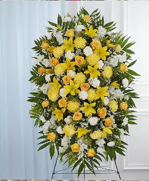Yellow & White Sympathy Standing Spray sympathy arrangements