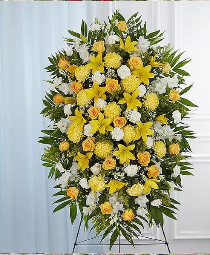 Yellow & White Sympathy Standing Spray sympathy arrangements