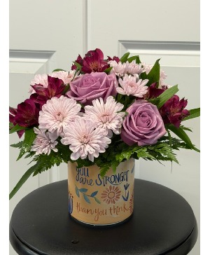 You Are Stronger Than You Think All around arrangement in a ceramic container