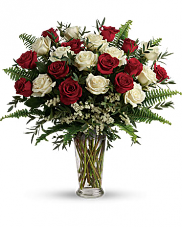 2 Dozen White and Red Roses  