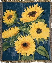 Blue Zig Zag Sunflowers Tapestry Throw